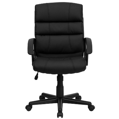 Emma And Oliver Mid-Back Black LeatherSoft Swivel Task Arm Office Chair With Accent Back - Image 8