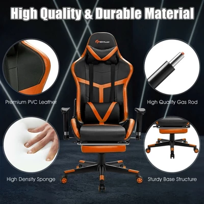 Costway Massage Gaming Chair Reclining Racing Chair With Lumbar Support &Footrest Orange - Image 8