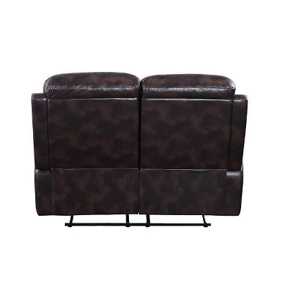 57" Perfiel Two-Tone Grain Leather Loveseat Dark Brown - Acme Furniture - Image 4