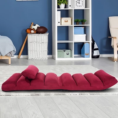 Costway Folding Lazy Sofa Chair Stylish Sofa Couch Bed Lounge Chair W/Pillow Burgundy - Image 9