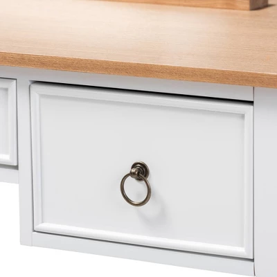 3 Drawer Sylvie Wood Vanity Table With Mirror White - Baxton Studio - Image 4