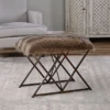 Uttermost Brannen 23 3/4" Wide Brown Faux Fur Small Argyle Iron Bench
