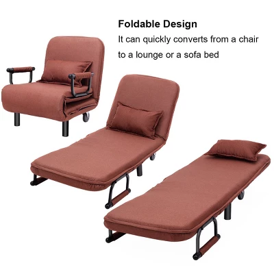 Costway Convertible Sofa Bed Folding Arm Chair Sleeper Leisure Recliner-Brown - Image 3