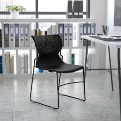 Emma And Oliver Home And Office Black Full Back Stack Chair With Black Frame - Guest Chair