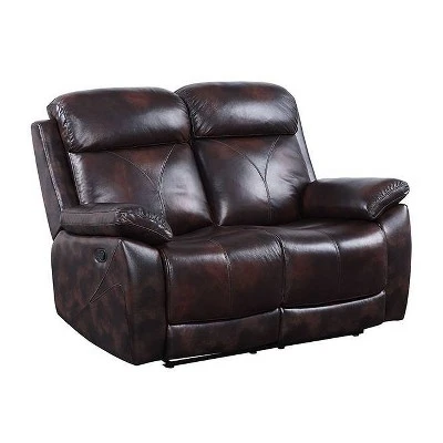 57" Perfiel Two-Tone Grain Leather Loveseat Dark Brown - Acme Furniture - Image 2
