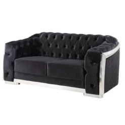 71" Pyroden Loveseat Black Velvet/Chrome Finish - Acme Furniture