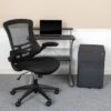 Flash Furniture Work From Home Kit - Black Computer Desk, Ergonomic Mesh Office Chair And Locking Mobile Filing Cabinet With Side Handles
