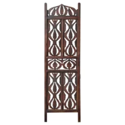 3 Panel Decorative Mango Wood Screen With Abstract Carvings Brown - The Urban Port