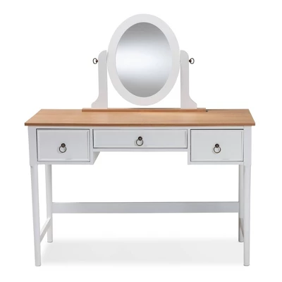 3 Drawer Sylvie Wood Vanity Table With Mirror White - Baxton Studio - Image 2