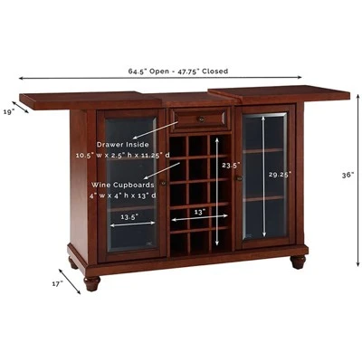 Wood Sliding Top Home Bar Cabinet In Vintage Mahogany Brown-Pemberly Row - Image 8