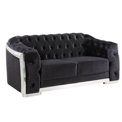 71" Pyroden Loveseat Black Velvet/Chrome Finish - Acme Furniture - Image 2