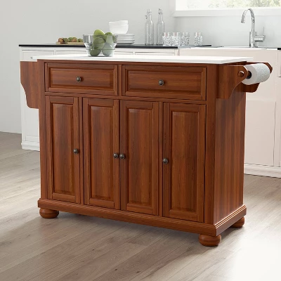 Alexandria Stone Top Full Size Kitchen Island/Cart Cherry/White - Crosley