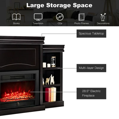 Costway 70'' Fireplace TV Stand Media W/ 28.5'' 750W/1500W Electric Fireplace - Image 5