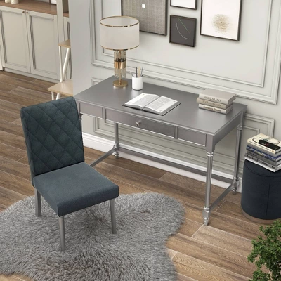 2pc Singger Writing Desk With Chair Gray - HOMES: Inside + Out - Image 3