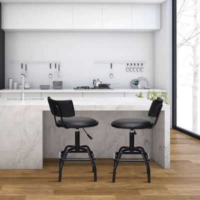 Costway Adjustable Swivel Bar Stool PU Leather Steel Frame Chair W/Backrest&Footrest Low Back - Image 3