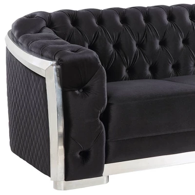 71" Pyroden Loveseat Black Velvet/Chrome Finish - Acme Furniture - Image 6