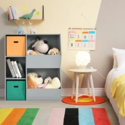 Costway Kids Toy Storage Cubby Bin Floor Cabinet Shelf Organizer W/2 Baskets