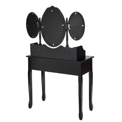 Tangkula Tri-Folding Mirror Vanity Makeup Set Dressing Table & Stool Unit W/ 7 Drawer - Image 3