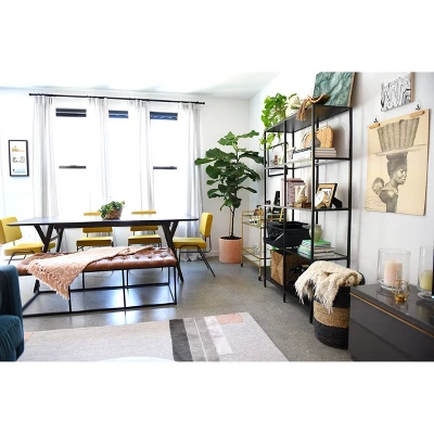 58" Draper Large Bench With Button Tufting Faux Leather Light Brown - HomePop - Image 11