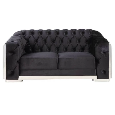 71" Pyroden Loveseat Black Velvet/Chrome Finish - Acme Furniture - Image 3