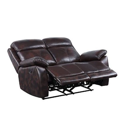 57" Perfiel Two-Tone Grain Leather Loveseat Dark Brown - Acme Furniture - Image 3