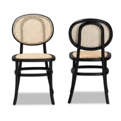 2pc Garold Woven Rattan And Wood Cane Dining Chair Set - Baxton Studio