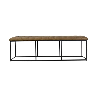 58" Draper Large Bench With Button Tufting Faux Leather Light Brown - HomePop - Image 2