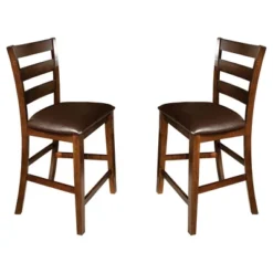 Set Of 2 24" Kona Ladderback Counter Height Barstools With Faux Leather Seat Dark Raisin Finish - Intercon