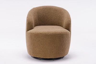 360° Swivel Accent Armchair, Barrel Chair With Black Powder Coating Metal Base-ModernLuxe - Image 3